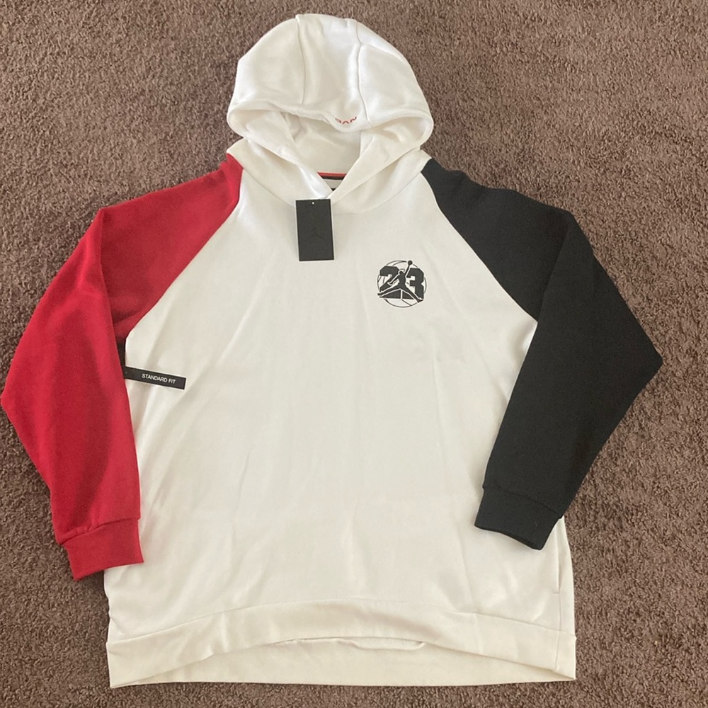 Jordan Pullover Hoodie with Red and Black Sleeves Size XXL White Red Black